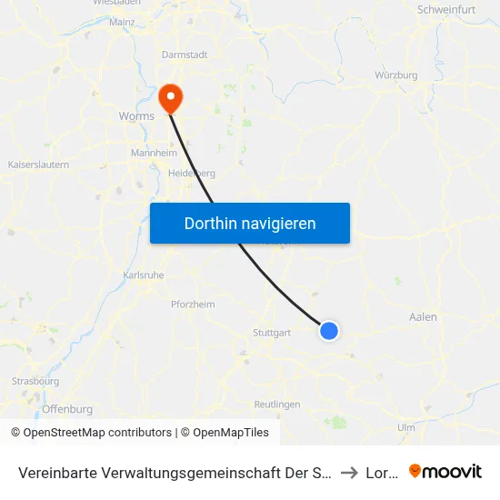 Vereinbarte Verwaltungsgemeinschaft Der Stadt Schorndorf to Lorsch map