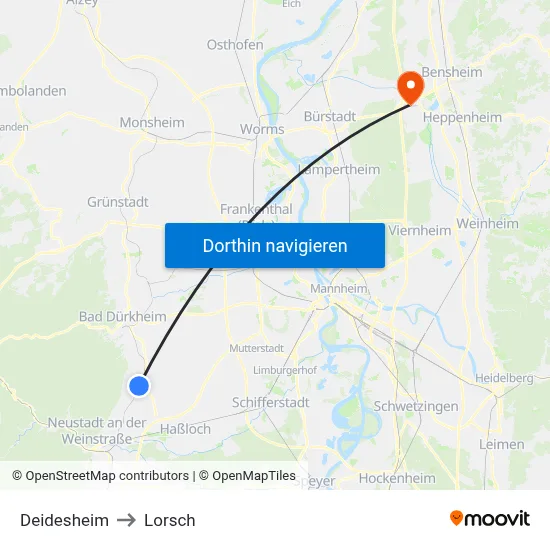 Deidesheim to Lorsch map