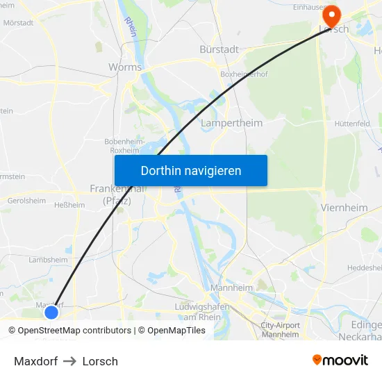Maxdorf to Lorsch map