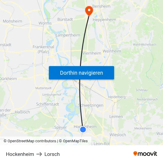 Hockenheim to Lorsch map