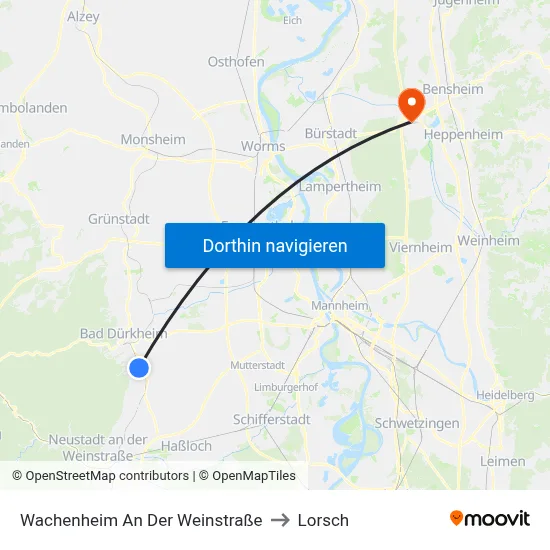 Wachenheim An Der Weinstraße to Lorsch map