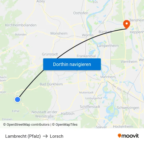 Lambrecht (Pfalz) to Lorsch map