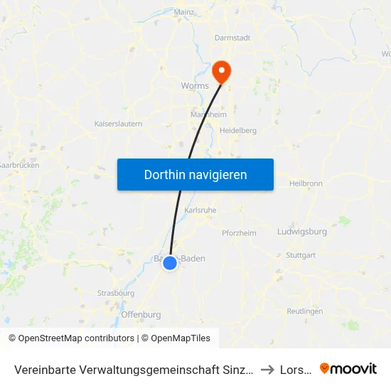 Vereinbarte Verwaltungsgemeinschaft Sinzheim to Lorsch map