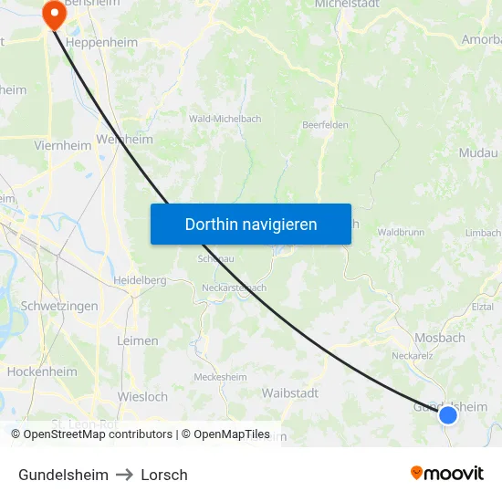 Gundelsheim to Lorsch map