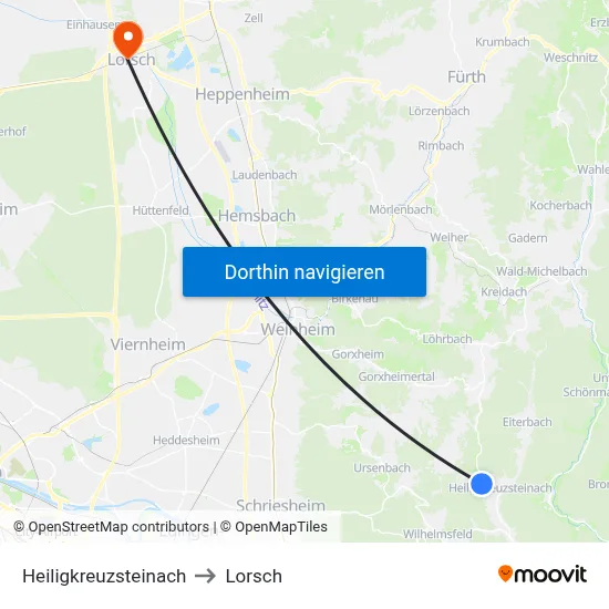 Heiligkreuzsteinach to Lorsch map