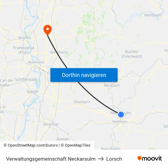 Verwaltungsgemeinschaft Neckarsulm to Lorsch map