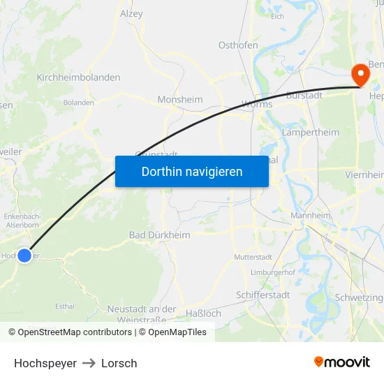 Hochspeyer to Lorsch map