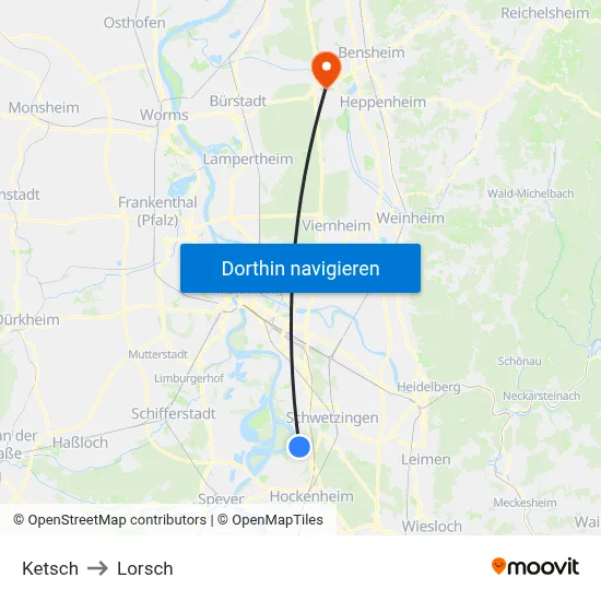 Ketsch to Lorsch map
