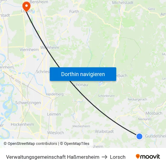 Verwaltungsgemeinschaft Haßmersheim to Lorsch map