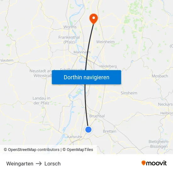 Weingarten to Lorsch map