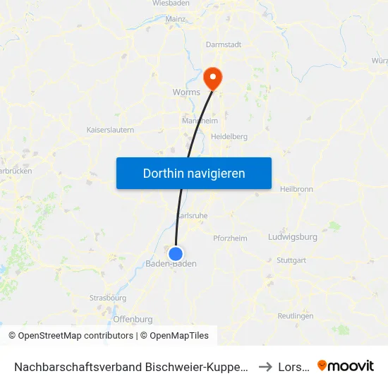 Nachbarschaftsverband Bischweier-Kuppenheim to Lorsch map