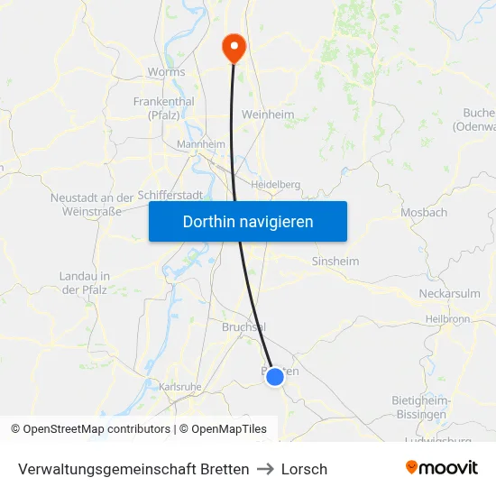 Verwaltungsgemeinschaft Bretten to Lorsch map