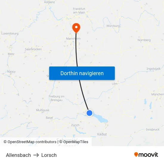 Allensbach to Lorsch map