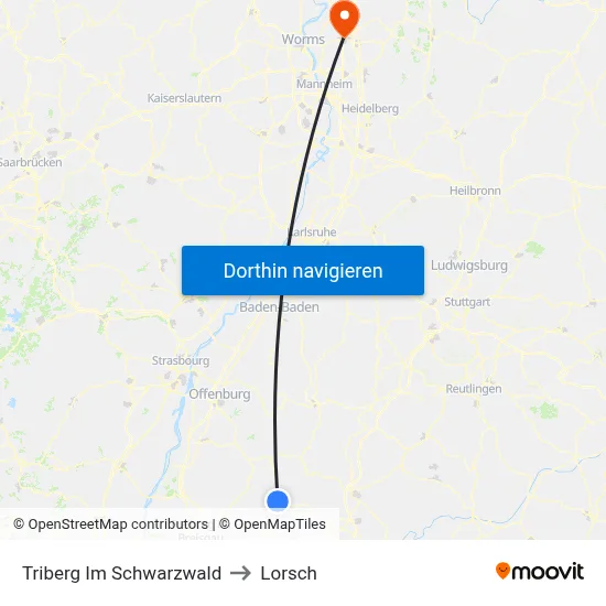 Triberg Im Schwarzwald to Lorsch map