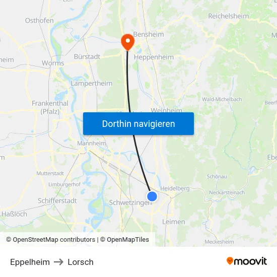 Eppelheim to Lorsch map