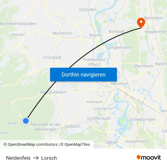 Neidenfels to Lorsch map
