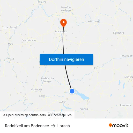 Radolfzell am Bodensee to Lorsch map