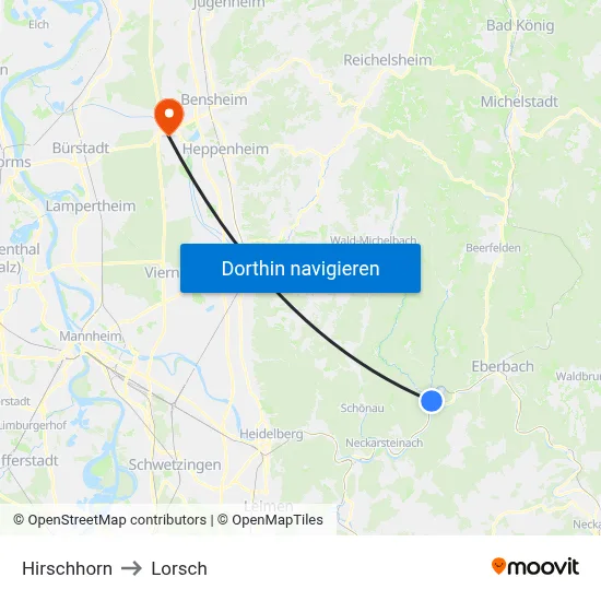 Hirschhorn to Lorsch map