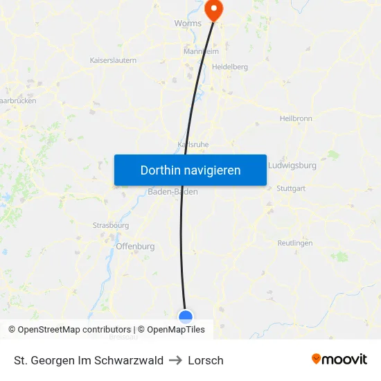 St. Georgen Im Schwarzwald to Lorsch map