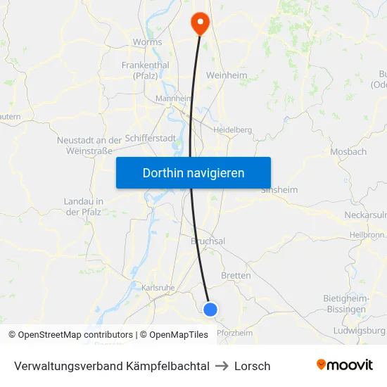 Verwaltungsverband Kämpfelbachtal to Lorsch map