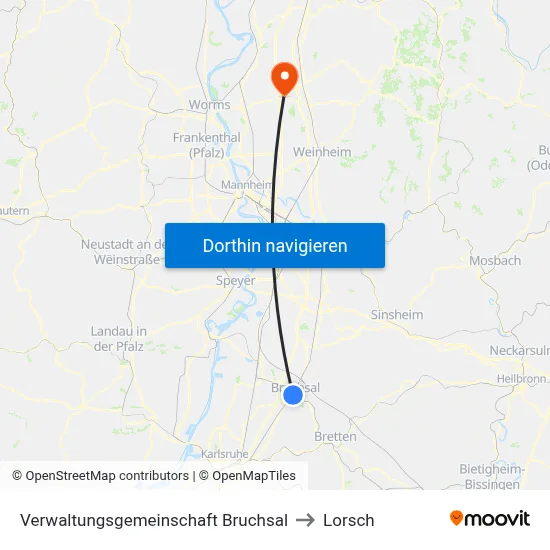 Verwaltungsgemeinschaft Bruchsal to Lorsch map