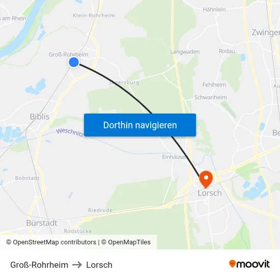 Groß-Rohrheim to Lorsch map