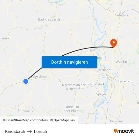 Kindsbach to Lorsch map