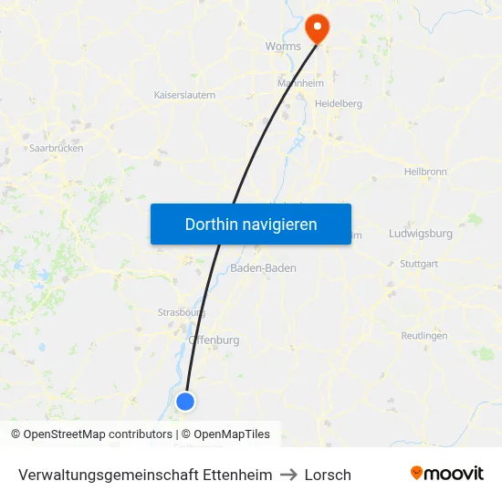 Verwaltungsgemeinschaft Ettenheim to Lorsch map