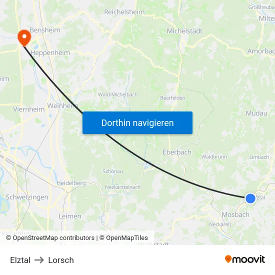 Elztal to Lorsch map