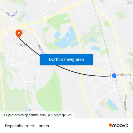 Heppenheim to Lorsch map