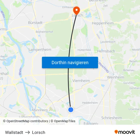 Wallstadt to Lorsch map