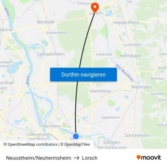 Neuostheim/Neuhermsheim to Lorsch map