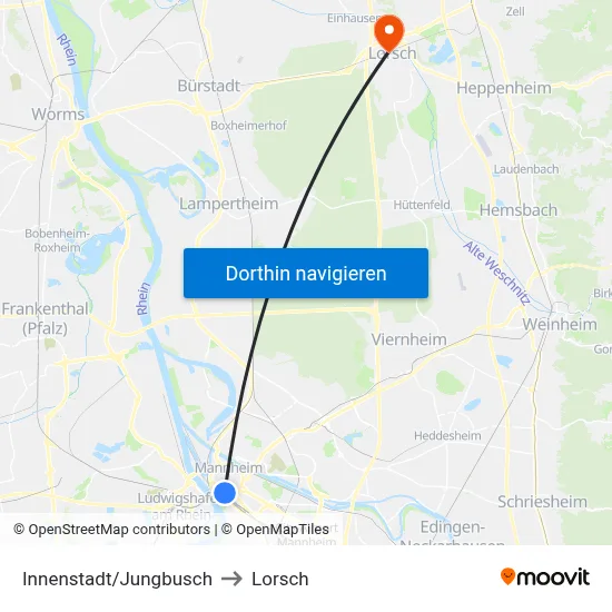 Innenstadt/Jungbusch to Lorsch map
