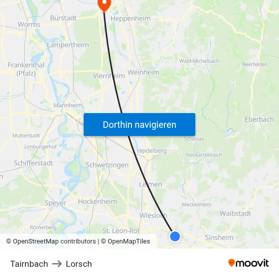 Tairnbach to Lorsch map