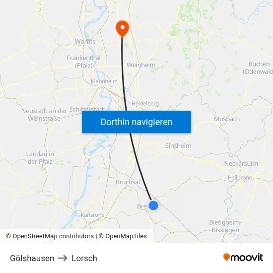 Gölshausen to Lorsch map