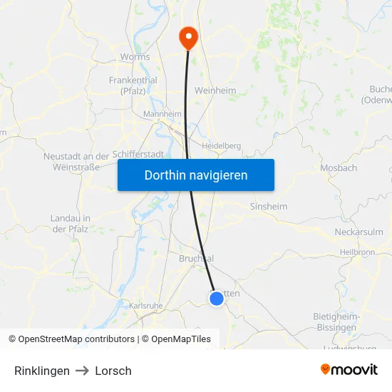 Rinklingen to Lorsch map