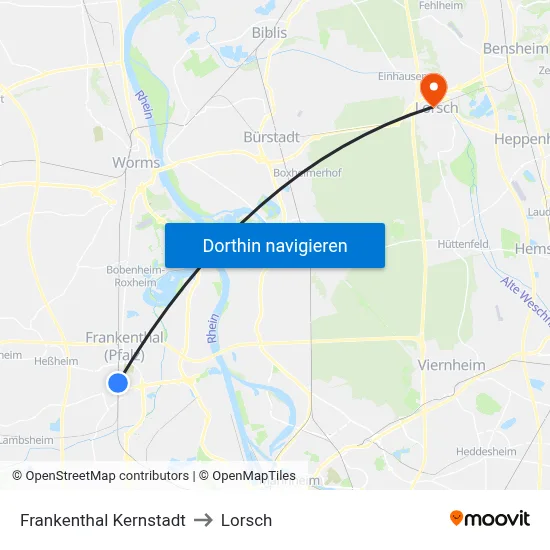 Frankenthal Kernstadt to Lorsch map