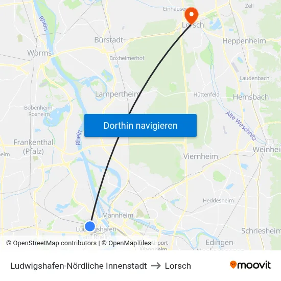 Ludwigshafen-Nördliche Innenstadt to Lorsch map