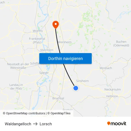 Waldangelloch to Lorsch map