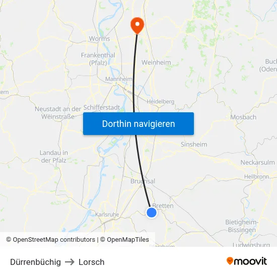 Dürrenbüchig to Lorsch map