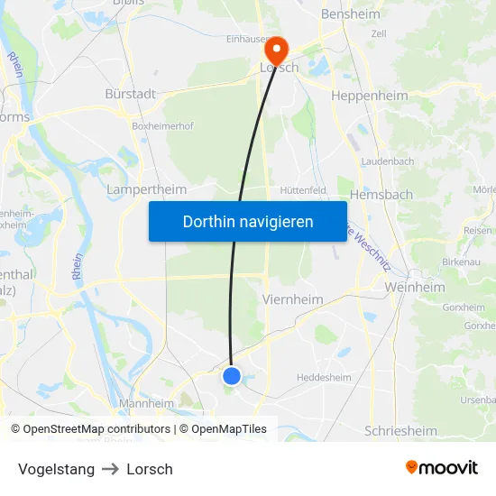 Vogelstang to Lorsch map