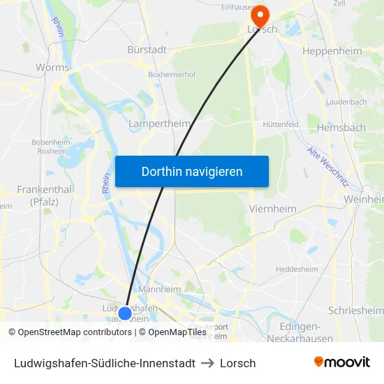 Ludwigshafen-Südliche-Innenstadt to Lorsch map