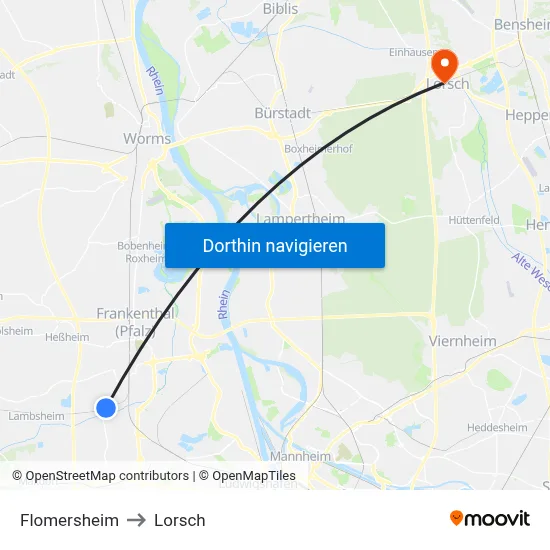 Flomersheim to Lorsch map