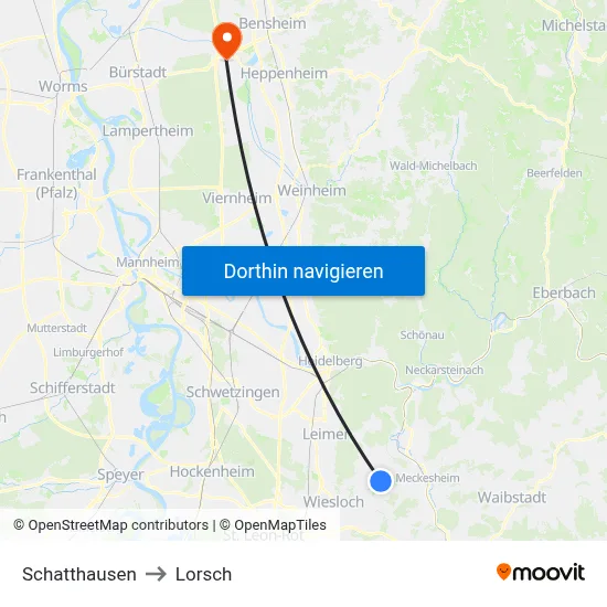 Schatthausen to Lorsch map