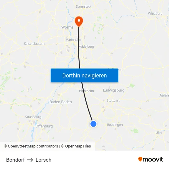 Bondorf to Lorsch map