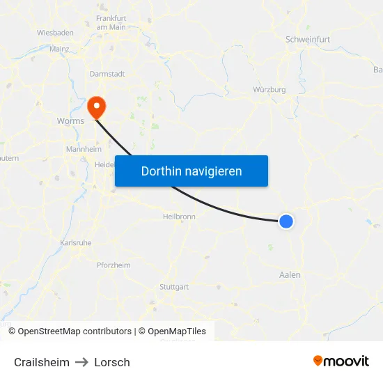 Crailsheim to Lorsch map