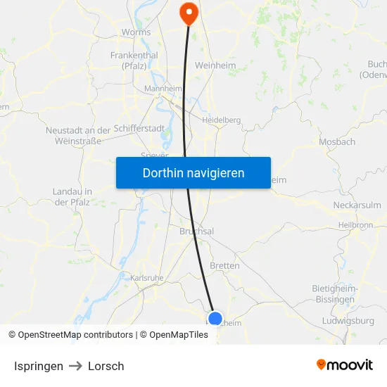 Ispringen to Lorsch map