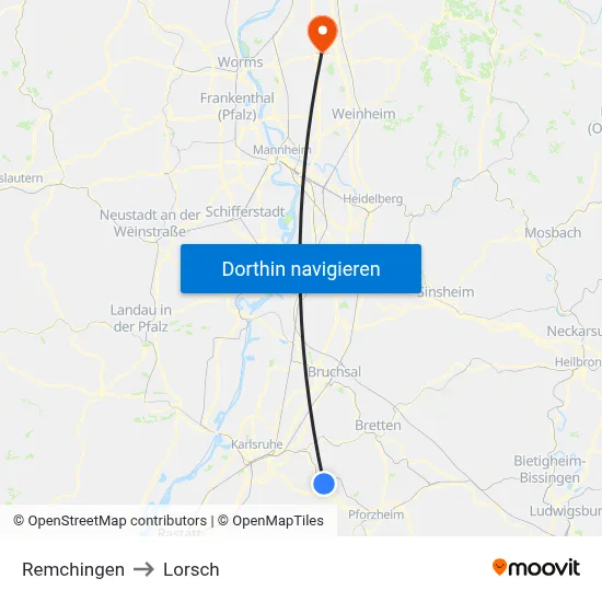 Remchingen to Lorsch map