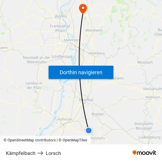 Kämpfelbach to Lorsch map