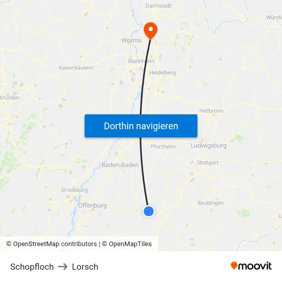 Schopfloch to Lorsch map